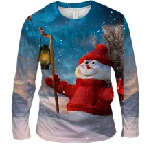 Мужской 3D лонгслив Snowman and starry sky