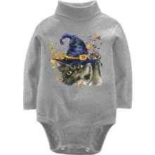 Дитяче боді з довгим рукавом з котом в шапці чарівника