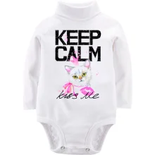 Детское боди с длинным рукавом с котенком Keep calm and kiss me