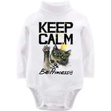 Детское боди с длинным рукавом с котенком Keep calm and be princess