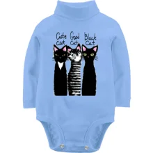 Дитяче боді з довгим рукавом з трьома котами "cute, good, black"