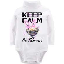 Дитяче боді з довгим рукавом Keeg calm and be positive з мопсом