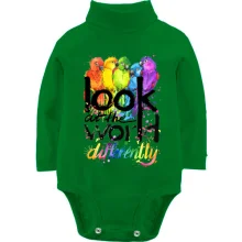 Детское боди с длинным рукавом с попугаями "Look at the world differentty"