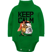 Детское боди с длинным рукавом с Бульдогом "Ceep calm & be cool"
