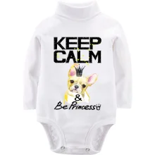 Детское боди с длинным рукавом с Французским Бульдогом (keep calm & be princess)
