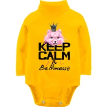 Детское боди с длинным рукавом с собачкой Шпиц "keep calm & be princess"