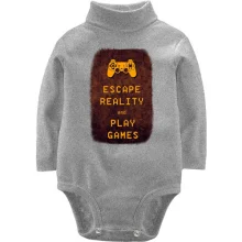 Детское боди с длинным рукавом с надписью "Escape reality and play games"
