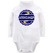Детское боди с длинным рукавом с именем Александр в круге