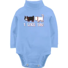 Детское боди с длинным рукавом с котами и надписью "i like you"