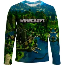 Детский 3D лонгслив Minecraft с блочным пейзажем