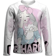 Детский 3D лонгслив с девушкой с котом Be happy