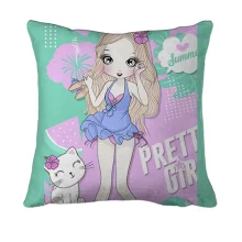 3D подушка с девушкой с котом Pretty girl