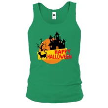 Майка с чёрным котом и замком "Happy Halloween"