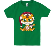 Детская футболка Тигренок с новогодним леденцом