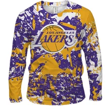 Мужской 3D лонгслив Lakers фирменные цвета брызги красок