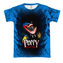 3D футболка Poppy Playtime с Хагги Вагги и синими брызгами