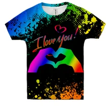 Детская 3D футболка I love you rainbow