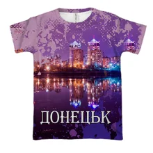 3D футболка з нічним Донецьком і відображенням у воді