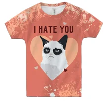 Детская 3D футболка I hate you cat