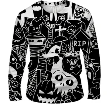 Мужской 3D лонгслив Halloween black and white