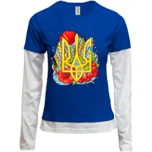 Женский лонгслив Комби с гербом Украины (маки и калина)