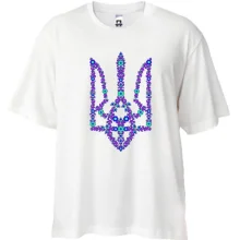 Футболка Oversize з квітковим фіолетовим гербом України