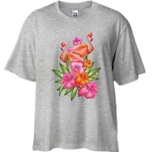 Футболка Oversize с фламинго в цветах