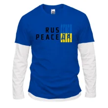Чоловічий лонгслів Комбі із жовто-синім написом «RUS НІ PEACE ДА»