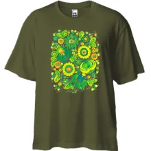 Футболка Oversize із зеленими квітами (писанка)