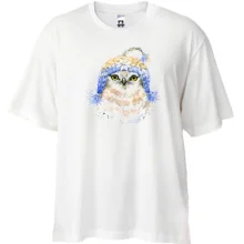Футболка Oversize с совой в вязаной шапке