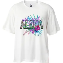 Футболка Oversize с надписью ALOHA, гибискусом и бабочкой