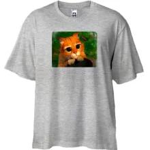 Футболка Oversize з котом в чоботях що просить (Шрек)