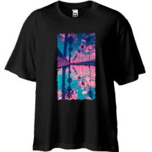 Футболка Oversize з пальмами і заходом