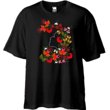 Футболка Oversize с лицом девушки в петриковской росписи