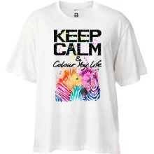 Футболка Oversize Keep calm and colour your life с цветными зебрами
