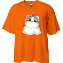 Футболка Oversize с котиком (помидор на голове)