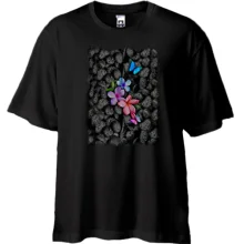 Футболка Oversize з тропічними квітами та метеликами