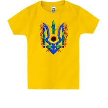 Детская футболка с тризубом, украшеным колосками и подсолнухами