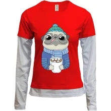 Комбинированный лонгслив с мопсом и чашкой какао