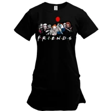 Подовжена футболка із персонажами хорорів та написом «FRIENDS»