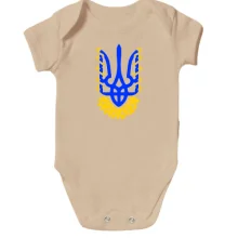Дитяче боді із синім тризубом, золотими гілками та соняшником