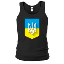 Майка с Тризубом на фоне украиского флага