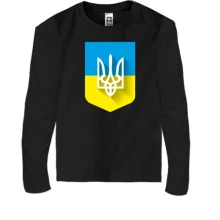 Дитячий лонгслів з Тризубом на фоні українського прапора