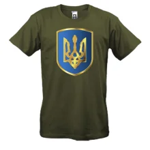 Футболка з тризубом на синьому щиті