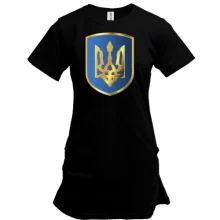 Подовжена футболка з тризубом на синьому щиті