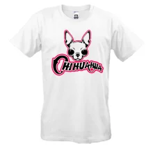Чоловіча футболка з чихуахуа та рожевим написом «CHIHUAHUA»