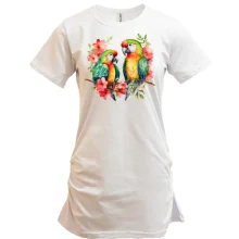 Туника с зелеными попугаями