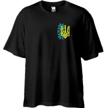 Футболка Oversize с жёлтым тризубом и голубым орнаментом (Вышивка)