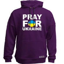 Худи без начеса с надписью «Pray for Ukraine» в сине-жёлтом круге