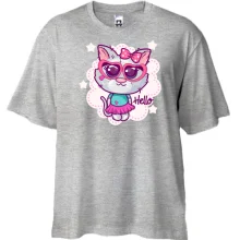 Футболка Oversize с кошкой в очках